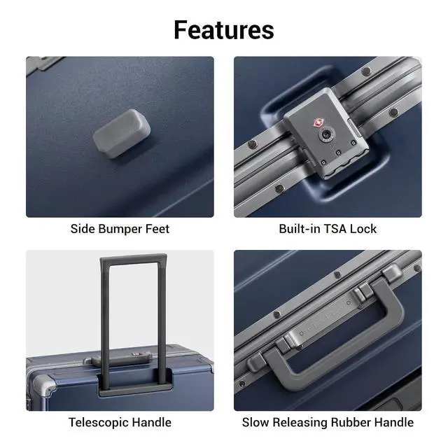 Alt view image 7 of 7 - LEVEL8 Zipperless Large Suitcase with Wheels Checked Luggage 28 Inch, Aluminum Frame Suitcase Hard Shell Luggage with Tsa Locks, Blue