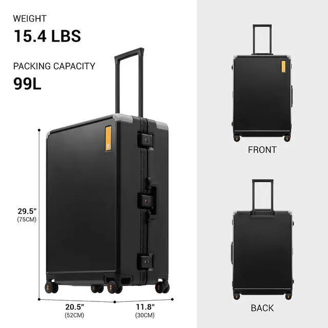 Alt view image 2 of 7 - LEVEL8 Zipperless Checked Luggage Large Suitcase with Wheels 28 Inch Aluminum Frame Luggage Hard Shell Suitcases with Tsa Locks, Black