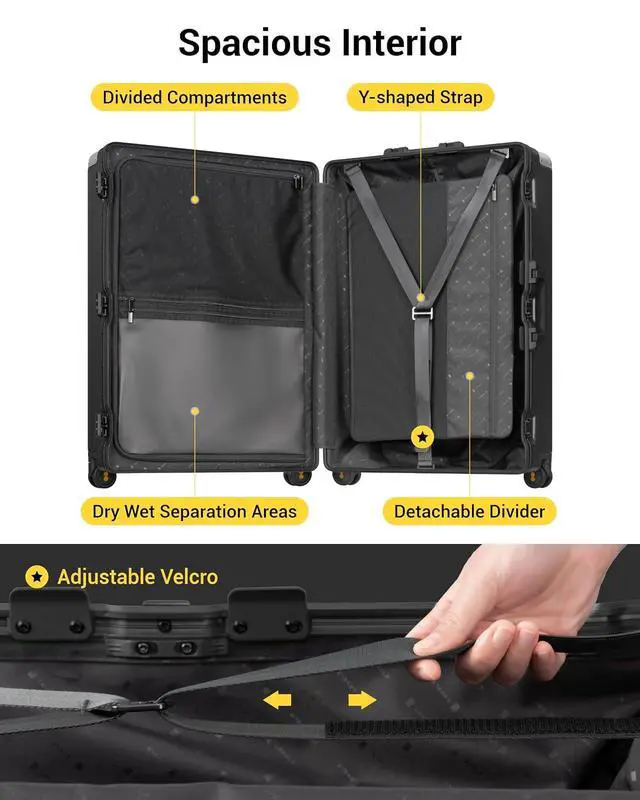 Alt view image 6 of 7 - LEVEL8 Zipperless Checked Luggage Large Suitcase with Wheels 28 Inch Aluminum Frame Luggage Hard Shell Suitcases with Tsa Locks, Black