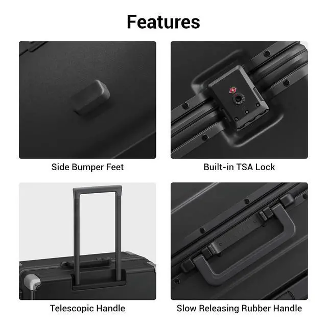 Alt view image 7 of 7 - LEVEL8 Zipperless Checked Luggage Large Suitcase with Wheels 28 Inch Aluminum Frame Luggage Hard Shell Suitcases with Tsa Locks, Black