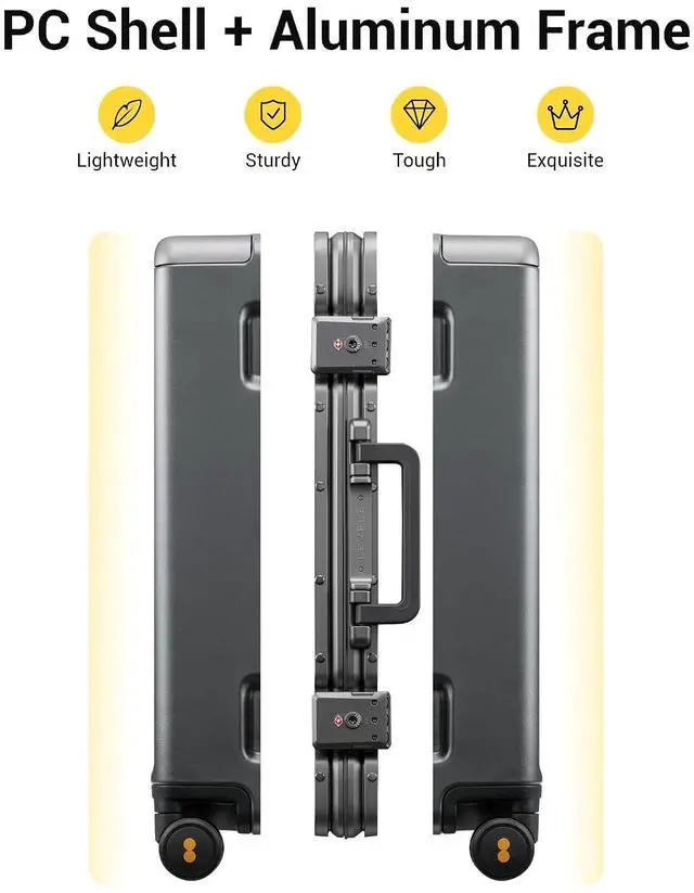 Alt view image 3 of 7 - LEVEL8 Zipperless Carry On Luggage Airline Approved with Aluminum Frame, Hard Shell Suitcase with Spinner Wheels, Metal Checked Luggage with Double Tsa Locks, 20 Inch, Grey