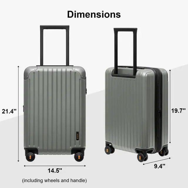 Alt view image 3 of 7 - LEVEL8 Carry on Luggage Airline Approved, Hardshell Suitcases with Spinner Wheels, PC Expandable Luggage, 20 Inch, Green