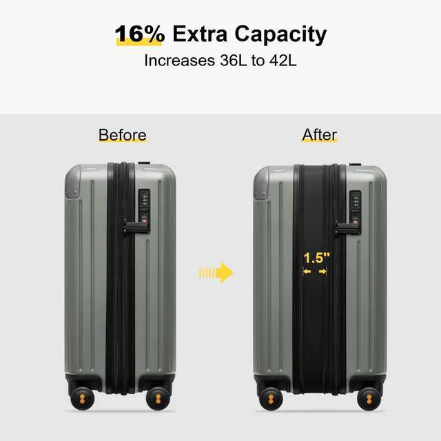 Alt view image 4 of 7 - LEVEL8 Carry on Luggage Airline Approved, Hardshell Suitcases with Spinner Wheels, PC Expandable Luggage, 20 Inch, Green
