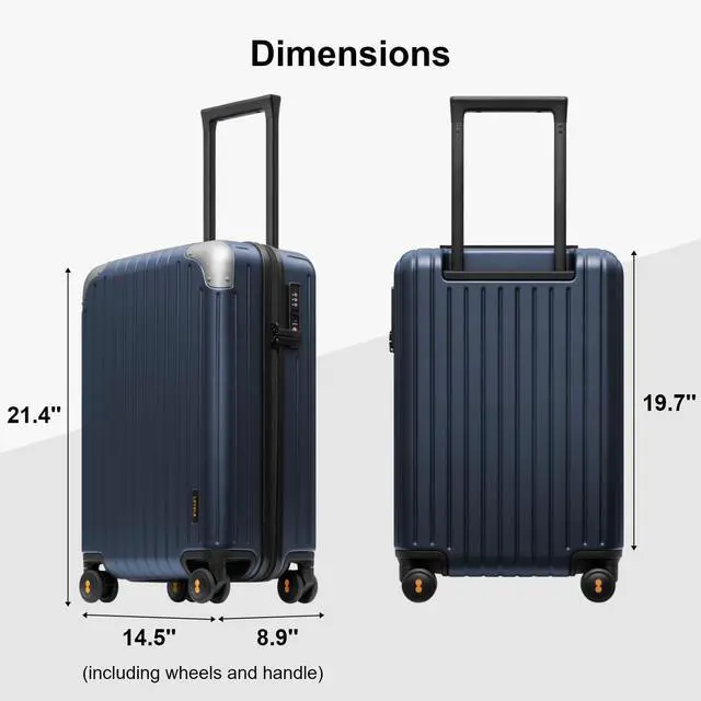 Alt view image 3 of 7 - LEVEL8 Carry on Luggage Airline Approved, Hardshell Suitcases with Spinner Wheels, Lightweight PC Luggage, 20 inch, Blue