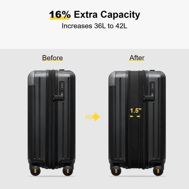 Alt view image 4 of 7 - LEVEL8 Carry on Luggage Airline Approved, Hardshell Suitcases with Spinner Wheels, PC Expandable Luggage, 20 Inch, Black