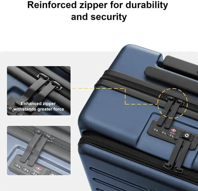 Alt view image 5 of 7 - LEVEL8 Road Runner Carry On Luggage with Front Compartment, 20 Inch Lightweight Hard Shell Suitcases with Wheels Airline Approved, Tsa Locks for Luggage, Blue,21.46" x 14.57" x 9.45"