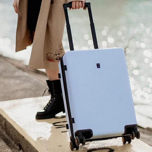 Alt view image 2 of 7 - LEVEL8 Elegance Checked Luggage, 24 Inch Hardside Suitcase, Lightweight Matte Hardshell with Tsa Lock, Large Suitcases with Spinner Wheels, Light Blue