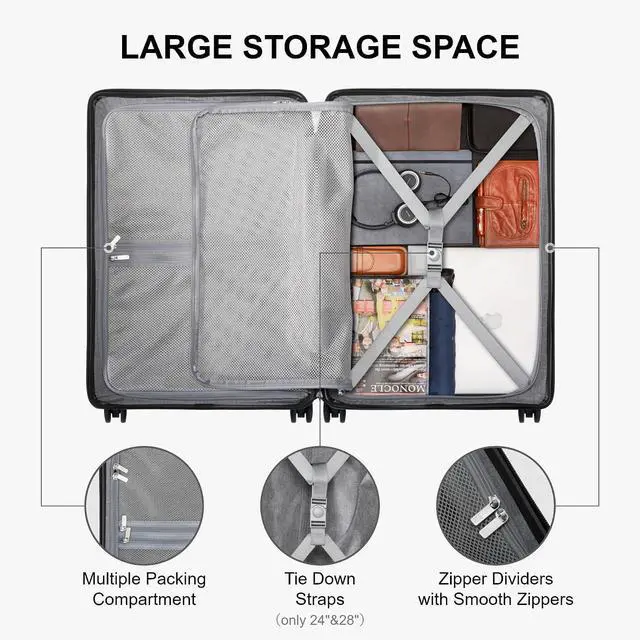 Alt view image 6 of 7 - LEVEL8 Elegance Matte Luggage Set, 20 Inch Carry-on Luggage, 28 Large Suitcase Lightweight Hardside Suitcases with Wheels,Tsa Lock,2-Piece Set(20/28), Black
