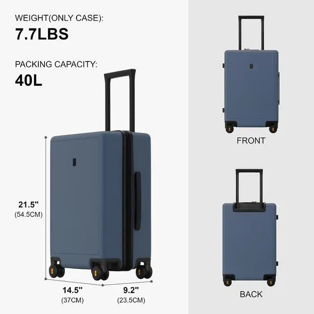 Alt view image 7 of 7 - LEVEL8 Elegance Carry-on Suitcase, 20 Inch Carry on Luggage, Hardside Large Suitcases with Wheels, Tavel Bag with Tsa Lock,Blue Grey