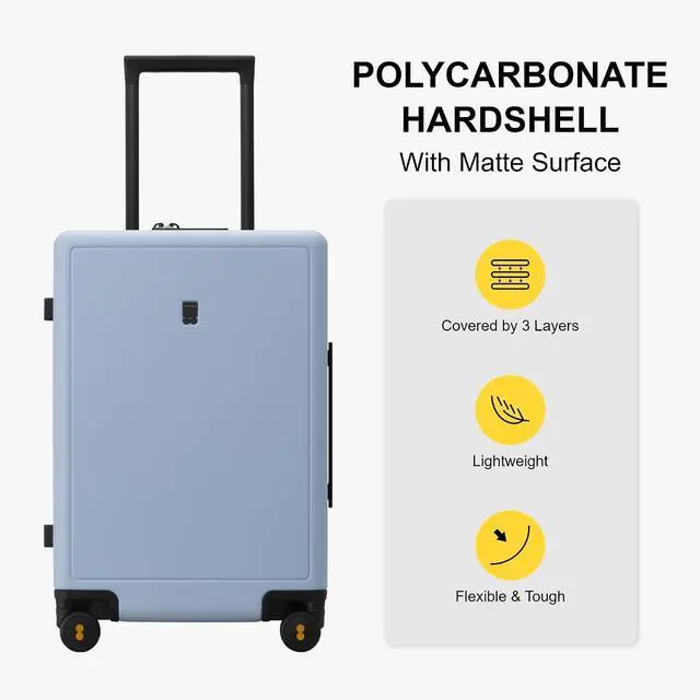 Alt view image 3 of 7 - LEVEL8 Elegance Carry-on Suitcase, 20 Inch Carry on Luggage, Hardside Large Suitcases with Wheels, Tavel Bag with Tsa Lock, Light Blue