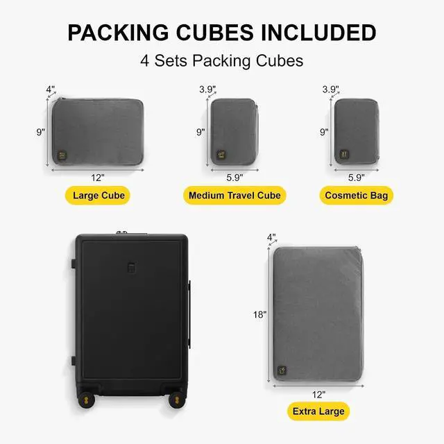 Alt view image 3 of 7 - LEVEL8 Elegance Matte Luggage Set, 20 Inch Carry-on Luggage, 28 Large Suitcase Lightweight Hardside Suitcases with Wheels,Tsa Lock,2-Piece Set(20/28), Black