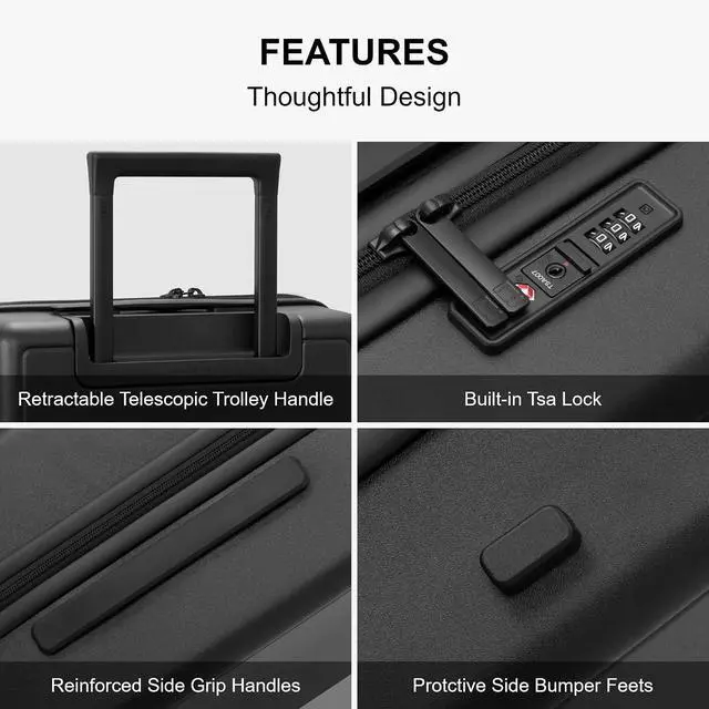 Alt view image 7 of 7 - LEVEL8 Elegance Matte Luggage Set, 20 Inch Carry-on Luggage, 28 Large Suitcase Lightweight Hardside Suitcases with Wheels,Tsa Lock,2-Piece Set(20/28), Black