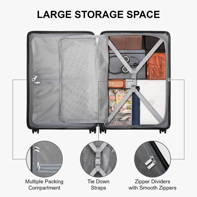 Alt view image 7 of 7 - LEVEL8 Elegance Checked Luggage, 24 Inch Hardside Suitcase, Lightweight Matte Hardshell with Tsa Lock, Large Suitcases with Spinner Wheels, Light Blue
