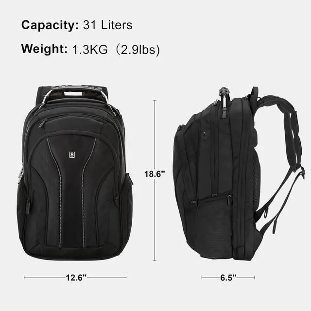 Alt view image 2 of 7 - LEVEL8 Laptop Backpack, Work Backpack for Men Women, Travel Computer Bag for Business Fits 15.6" Laptop and Notebook - Black