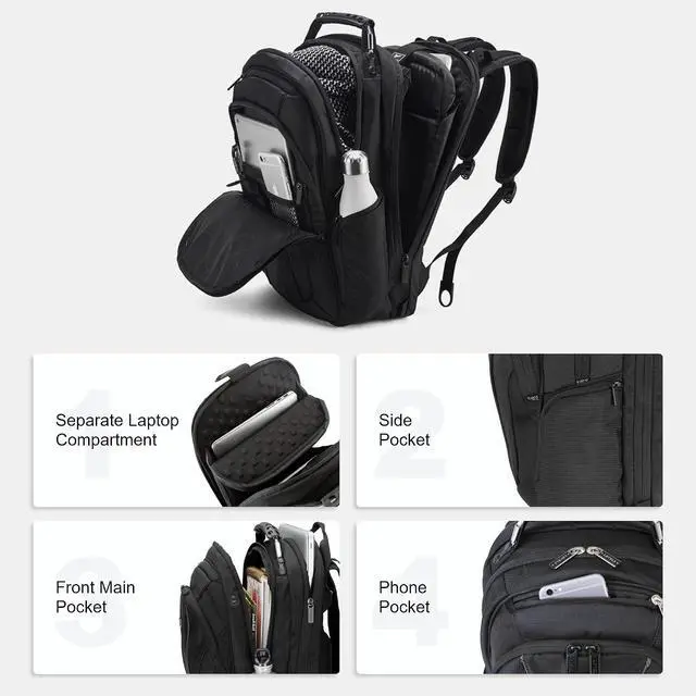 Alt view image 7 of 7 - LEVEL8 Luminous Carry On Luggage 20" Inch with Laptop Backpack-Black