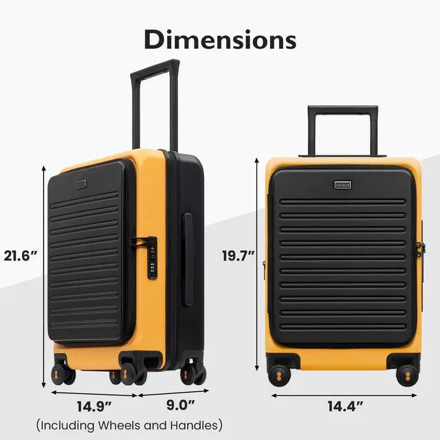 Alt view image 2 of 7 - LEVEL8 Top Opening Carry on Luggage with Narrow Trolley Handle, Large Suitcases with Wheels Airline Approved, Expandable Hardside Luggage with Spinner Wheel for Men Women, 20 Inch, Yellow