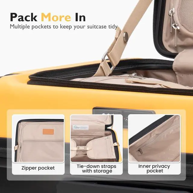 Alt view image 6 of 7 - LEVEL8 Top Opening Carry on Luggage with Narrow Trolley Handle, Large Suitcases with Wheels Airline Approved, Expandable Hardside Luggage with Spinner Wheel for Men Women, 20 Inch, Yellow