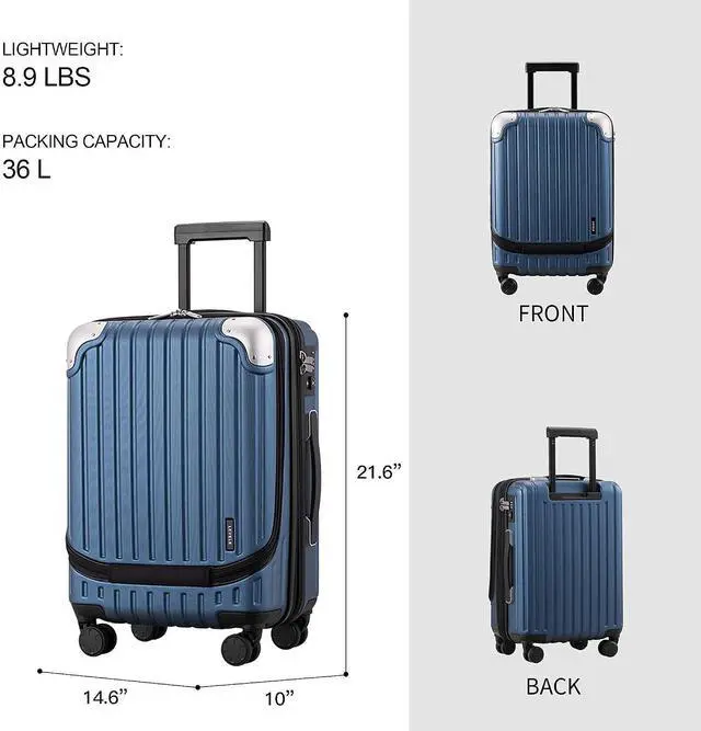 Alt view image 3 of 7 - LEVEL8 Grace Expandable 20" Carry-On Luggage with 4 PC Organizer Packing Cubes - Blue, Carry-On 20-Inch
