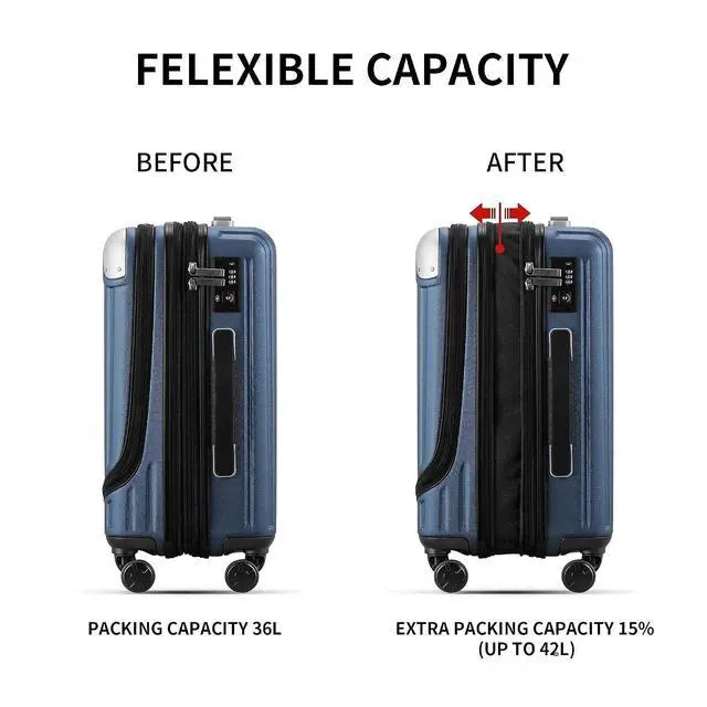 Alt view image 5 of 7 - LEVEL8 Grace Expandable 20" Carry-On Luggage with 4 PC Organizer Packing Cubes - Blue, Carry-On 20-Inch