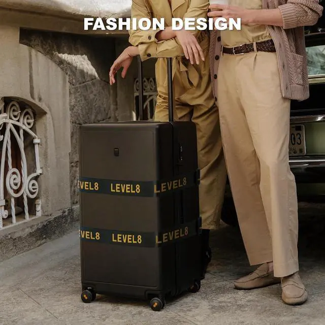 Alt view image 4 of 7 - LEVEL8 Luminous Luggage Sets 3 Piece with Luggage Straps, (20/24/28)