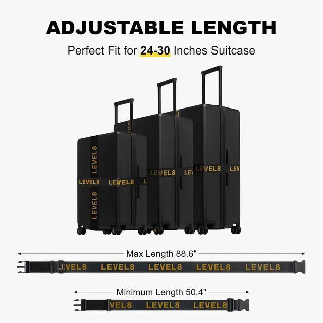 Alt view image 4 of 6 - LEVEL8 Luggage Straps Suitcase Belt Buckle Straps Add-A-Bag Travel Accessories, Heavy Duty Strap, 2-Pack, Black