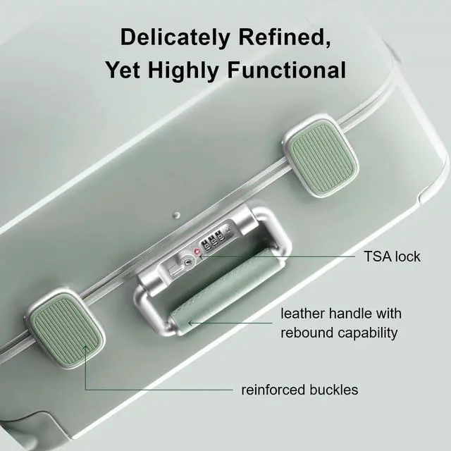 Alt view image 2 of 7 - LEVEL8 Zipperless Carry On Luggage Airline Approved with Aluminum Frame, Cute Hardside Suitcase with Spinner Wheels, Metal Rolling Travel Case with Tsa Locks, 20 Inch, Light Green