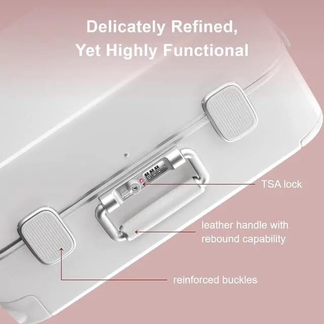 Alt view image 2 of 7 - LEVEL8 Zipperless Carry On Luggage Airline Approved with Aluminum Frame, Cute Hardshell Suitcase with Spinner Wheels, Metal Rolling Travel Case with Tsa Locks, 20 Inch, Off White