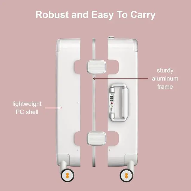 Alt view image 4 of 7 - LEVEL8 Zipperless Carry On Luggage Airline Approved with Aluminum Frame, Cute Hardshell Suitcase with Spinner Wheels, Metal Rolling Travel Case with Tsa Locks, 20 Inch, Off White