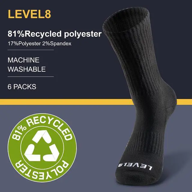 Alt view image 3 of 7 - LEVEL8 Mens Work Crew Socks, Comfy Mid Calf Dress Socks, Moisture Wicking, Running and Exercise, 6 Pairs