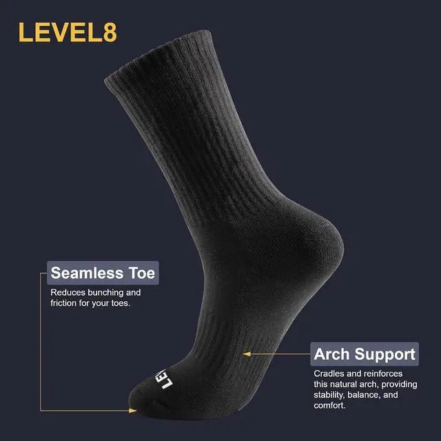 Alt view image 5 of 7 - LEVEL8 Mens Work Crew Socks, Comfy Mid Calf Dress Socks, Moisture Wicking, Running and Exercise, 6 Pairs