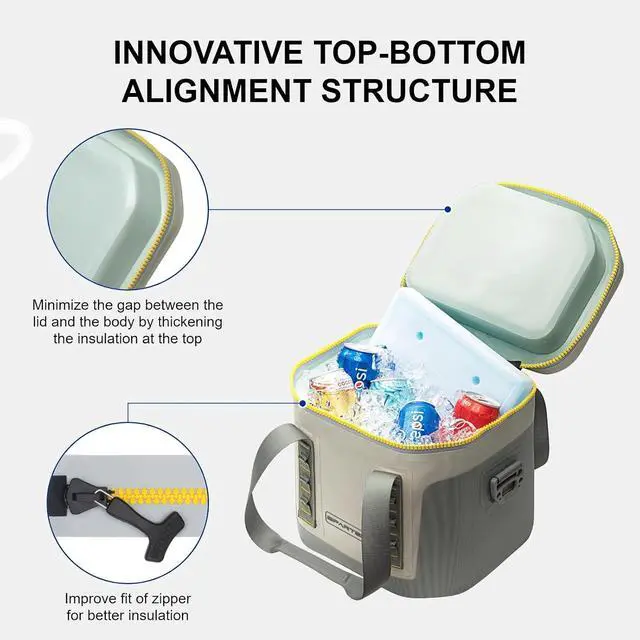 Alt view image 2 of 7 - SPARTER Portable Soft Cooler 12 Cans, IP68 Tizip Leak-Proof Zipper for Camping, Fishing, Beach, Outdoors Insulated Ice Chest with Reusable Ice Pack