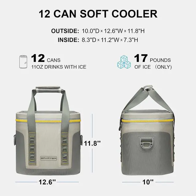 Alt view image 4 of 7 - SPARTER Portable Soft Cooler 12 Cans, IP68 Tizip Leak-Proof Zipper for Camping, Fishing, Beach, Outdoors Insulated Ice Chest with Reusable Ice Pack