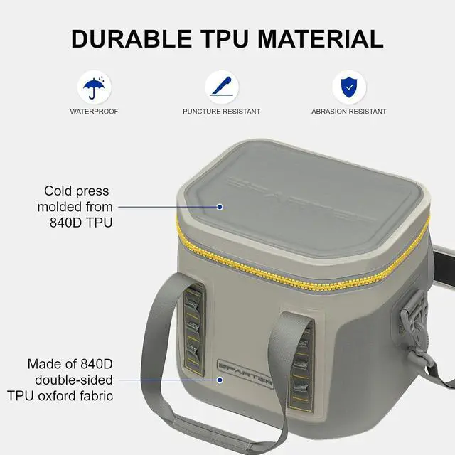 Alt view image 7 of 7 - SPARTER Portable Soft Cooler 12 Cans, IP68 Tizip Leak-Proof Zipper for Camping, Fishing, Beach, Outdoors Insulated Ice Chest with Reusable Ice Pack
