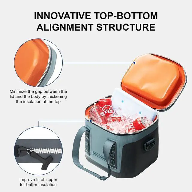 Alt view image 2 of 7 - SPARTER Portable Soft Cooler 12 Cans, IP68 Tizip Leak-Proof Zipper for Camping, Fishing, Beach, Outdoors Insulated Ice Chest with Reusable Ice Pack