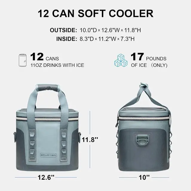 Alt view image 4 of 7 - SPARTER Portable Soft Cooler 12 Cans, IP68 Tizip Leak-Proof Zipper for Camping, Fishing, Beach, Outdoors Insulated Ice Chest with Reusable Ice Pack