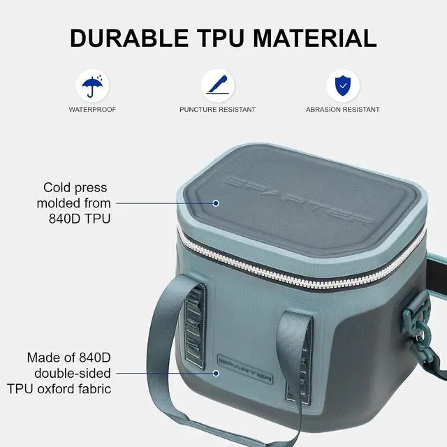 Alt view image 5 of 7 - SPARTER Portable Soft Cooler 12 Cans, IP68 Tizip Leak-Proof Zipper for Camping, Fishing, Beach, Outdoors Insulated Ice Chest with Reusable Ice Pack