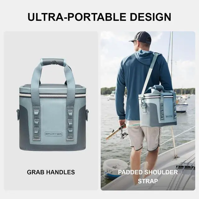 Alt view image 6 of 7 - SPARTER Portable Soft Cooler 12 Cans, IP68 Tizip Leak-Proof Zipper for Camping, Fishing, Beach, Outdoors Insulated Ice Chest with Reusable Ice Pack