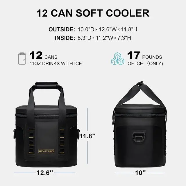 Alt view image 4 of 7 - SPARTER Portable Soft Cooler 12 Cans, IP68 Tizip Leak-Proof Zipper for Camping, Fishing, Beach, Outdoors Insulated Ice Chest with Reusable Ice Pack