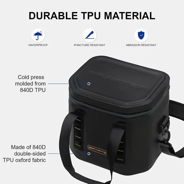 Alt view image 5 of 7 - SPARTER Portable Soft Cooler 12 Cans, IP68 Tizip Leak-Proof Zipper for Camping, Fishing, Beach, Outdoors Insulated Ice Chest with Reusable Ice Pack
