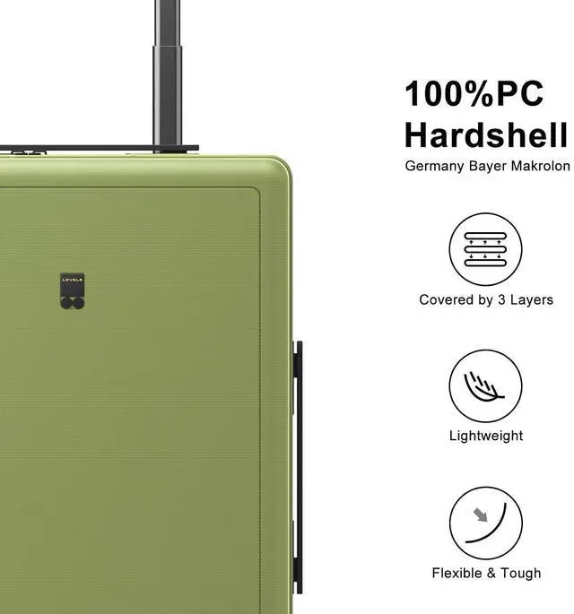 Alt view image 4 of 7 - LEVEL8 Luminous Carry on Luggage, 20 Inch Hardside Suitcase Bundle with 4 PC Packing Cubes Organizer Set - Green