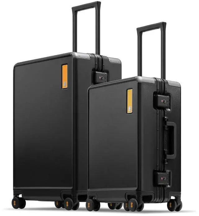 Main image of LEVEL8 20/24 Inch Zipperless 2 Piece Luggage Sets with Aluminum Frame, Lightweight Hard Shell Suitcases with Spinner Wheels, Metal Travel Luggages with Double TSA Locks, Black