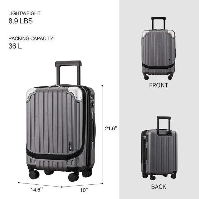 Alt view image 3 of 7 - LEVEL8 Grace Expandable 20" Carry-On Luggage with 4 PC Organizer Packing Cubes - Grey, Carry-On 20-Inch