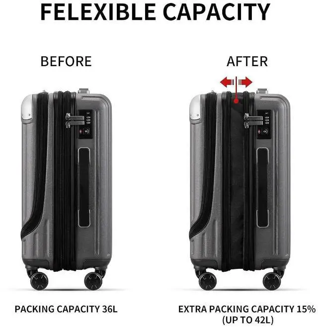 Alt view image 5 of 7 - LEVEL8 Grace Expandable 20" Carry-On Luggage with 4 PC Organizer Packing Cubes - Grey, Carry-On 20-Inch
