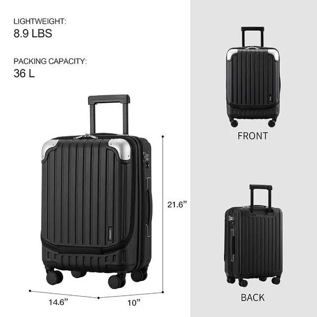 Alt view image 3 of 7 - LEVEL8 Grace Expandable 20" Carry-On Luggage with 4 PC Organizer Packing Cubes - Black, Carry-On 20-Inch