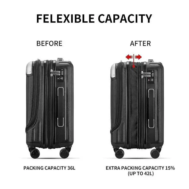 Alt view image 5 of 7 - LEVEL8 Grace Expandable 20" Carry-On Luggage with 4 PC Organizer Packing Cubes - Black, Carry-On 20-Inch