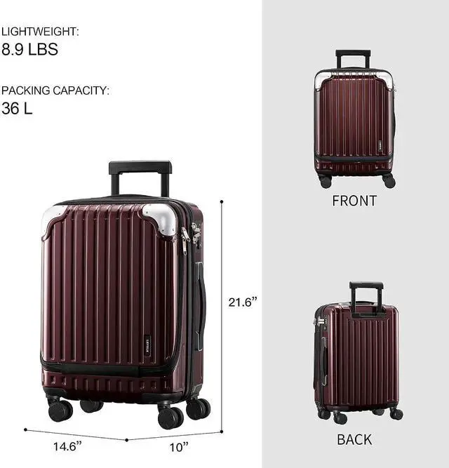 Alt view image 3 of 7 - LEVEL8 Grace Expandable 20" Carry-On Luggage with 4 PC Organizer Packing Cubes - Red, Carry-On 20-Inch