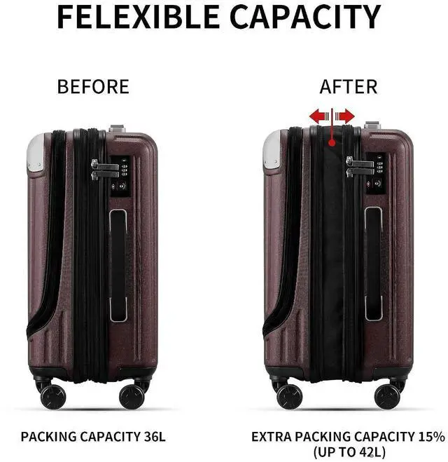 Alt view image 5 of 7 - LEVEL8 Grace Expandable 20" Carry-On Luggage with 4 PC Organizer Packing Cubes - Red, Carry-On 20-Inch