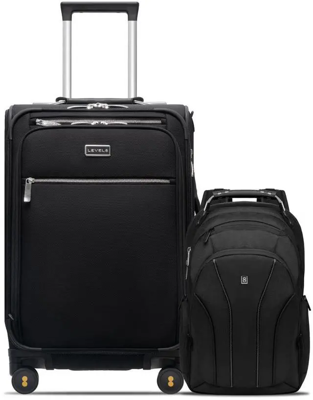 Main image of LEVEL8 Carry On Luggage with Compartment, 20 Inch Softside Expandable Travel Rolling Suitcase with 15.6" Laptop Backpack