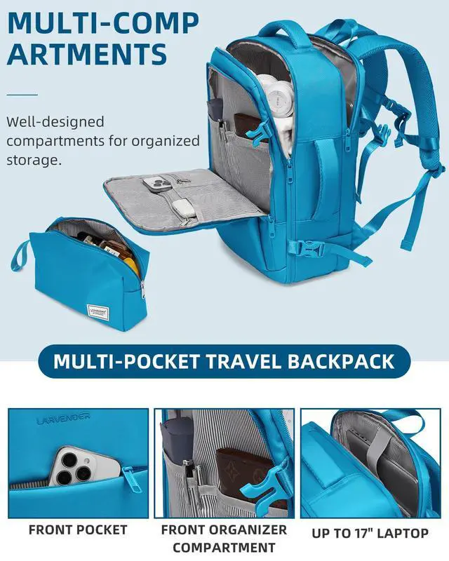 Alt view image 5 of 7 - LARVENDER Carry on Luggage 22x14x9 Airline Approved, Expandable 20 Inch Hardside Large Suitcase with Wheels TSA Lock, Lightweigh PC+ABS Travel Carry-on Suitcases for Women and Men, Ocean Breeze