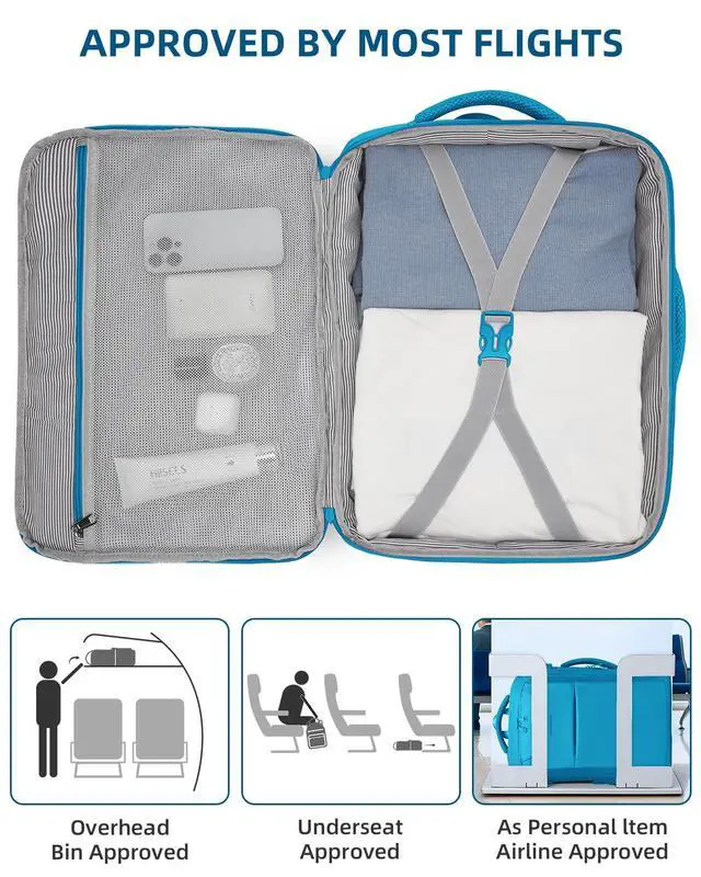 Alt view image 7 of 7 - LARVENDER Carry on Luggage 22x14x9 Airline Approved, Expandable 20 Inch Hardside Large Suitcase with Wheels TSA Lock, Lightweigh PC+ABS Travel Carry-on Suitcases for Women and Men, Ocean Breeze